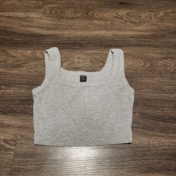 SHEIN Tops - Shein Baby Doll Ribbed Crew Neck Cropped Gray Tank Top Shirt Women's Size XS